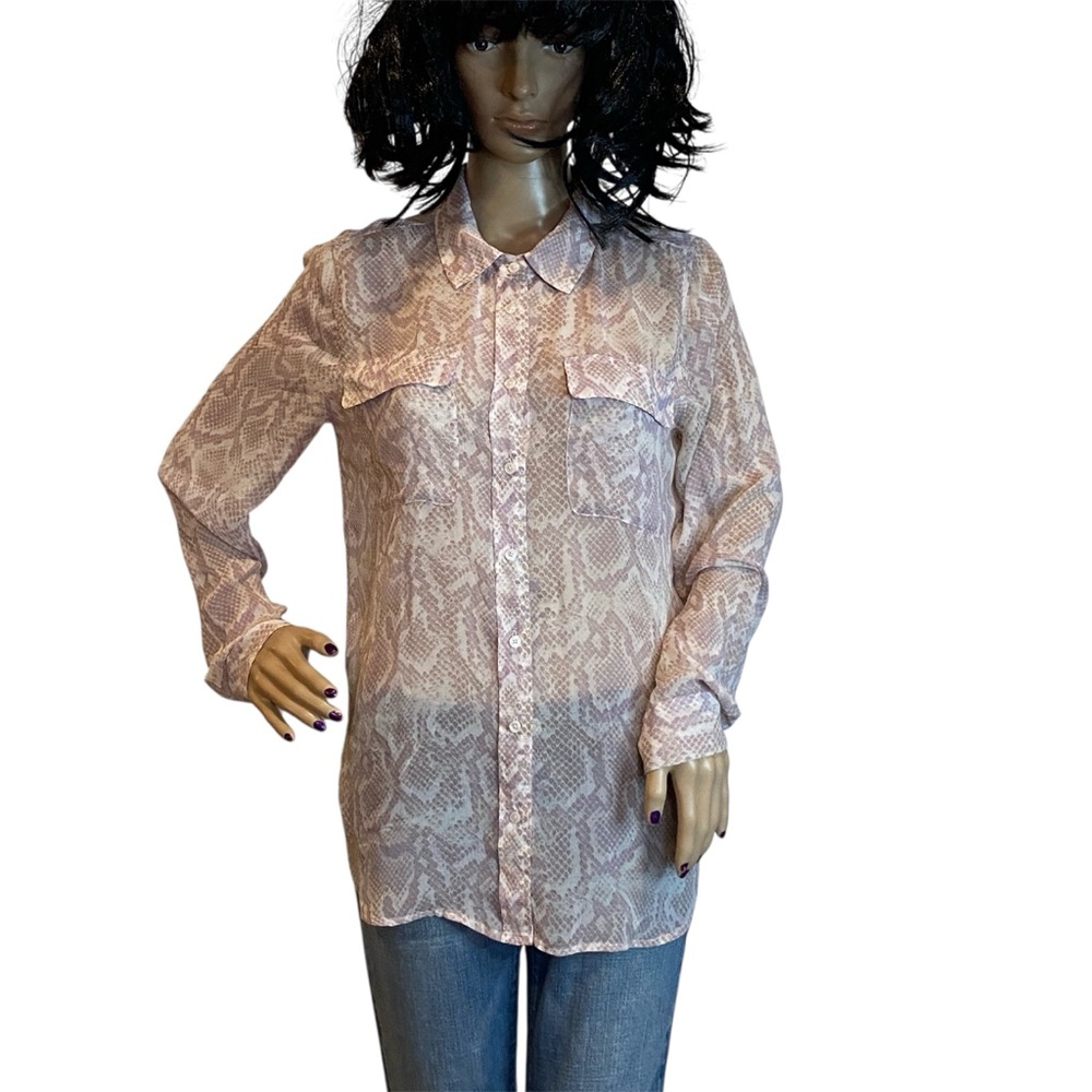 White House Black Market WHBM Python Print Sheer Lightweight Blouse Top Sz 8 EUC